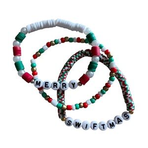Taylor Swift “Merry Swiftmas” Stack of 3 Bracelets, Gift Bag, and Stickers